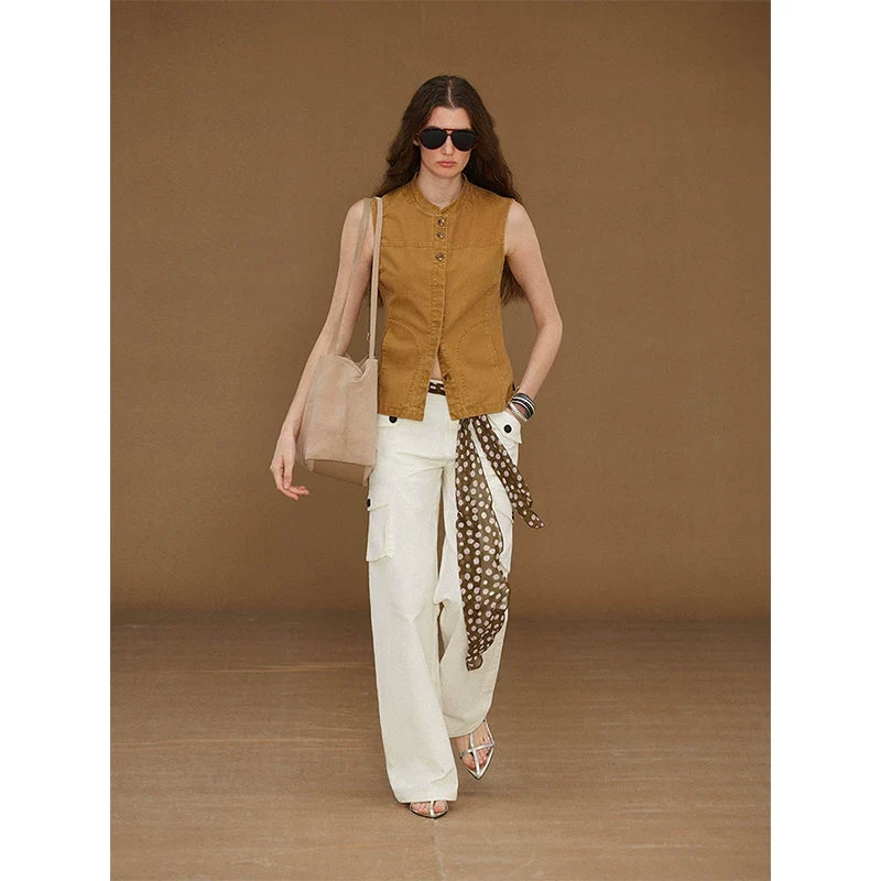 Xmsli | Low-Rise Straight Overalls with Three-Dimensional Pockets for Women, Retro Style Casual Jumpsuit