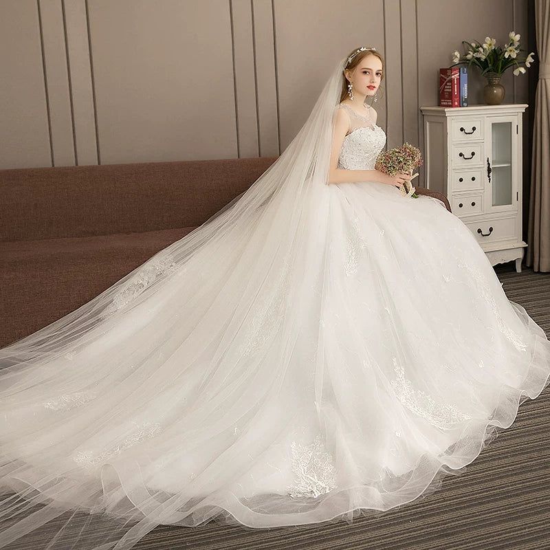 Xmsli | One-Shoulder Starry Sky Bridal Dress with Trailing Design, French Retro Princess Forest Style for Winter Weddings