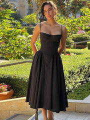 Xmsli | French Style Backless Zip-Up Tube Top Dress for Women, Slim Fit Waist-Hugging Maxi Wear