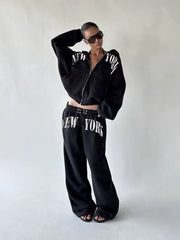 Xmsli | Letter Printed Hooded Sweatshirt & Loose Sweatpants Set for Women, Casual Hip-Hop Sports Suit