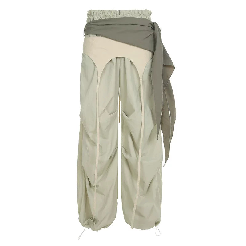 Xmsli | Light Green Wide-Leg Casual Pants with Characteristic Waistband for Women, West Coast High Street Vibe
