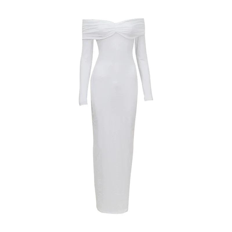 Xmsli | Elegant One-Shoulder Pleated Midi Dress for Women, Slim Fit Formal Evening Wear