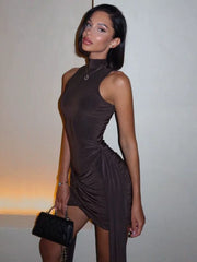 Xmsli | Pleated Ribbon Bodycon mini Dress for Women, Sexy Slim Fit Hip-Hugging Party Wear