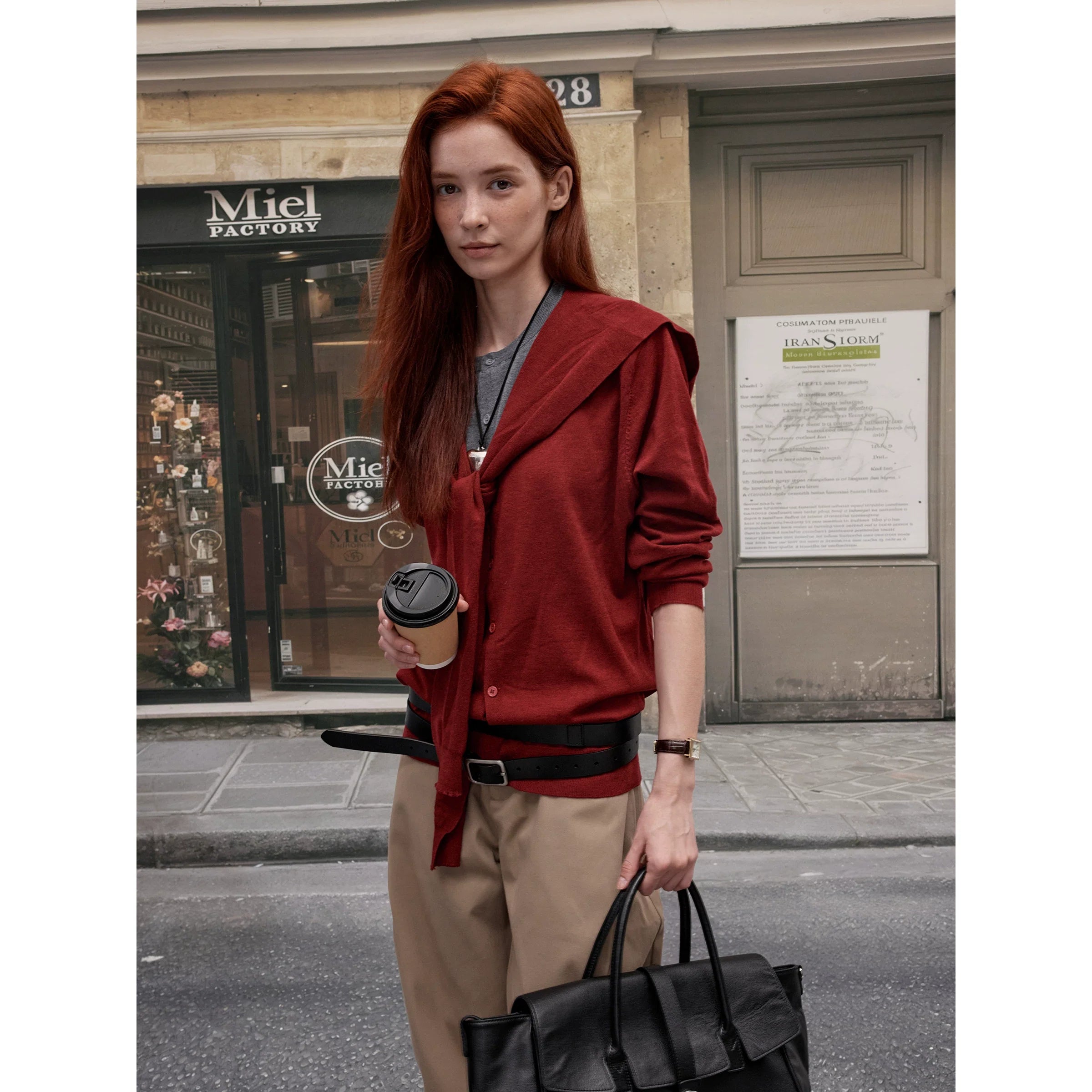 Xmsli | Navy Collar Fake Two-Piece Contrasting Wool Sweater for Women - Loose Casual Autumn & Winter Trend