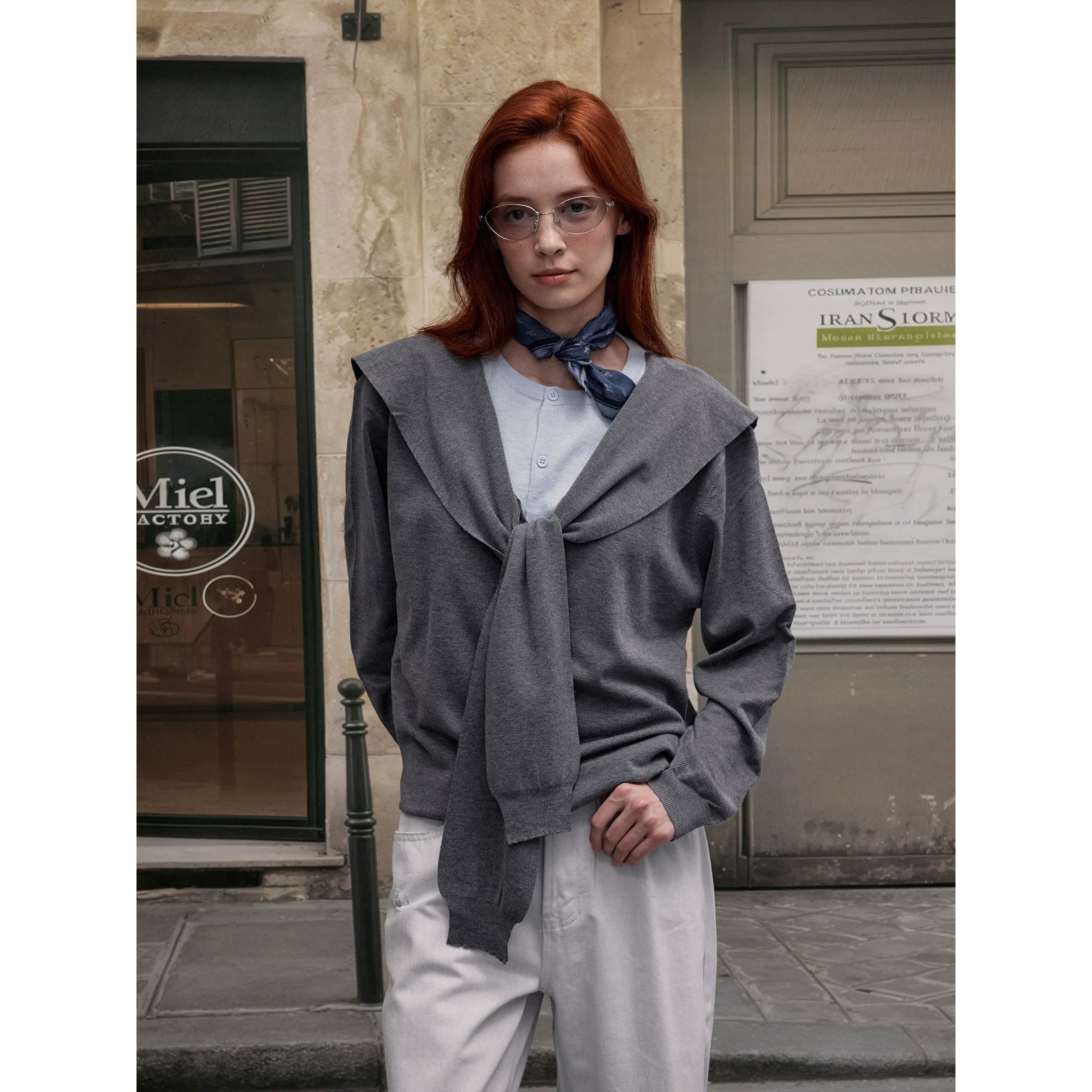 Xmsli | Autumn and Winter Two-Piece Contrasting Wool Sweater for Women - Loose Fit, Casual Long-Sleeved Top