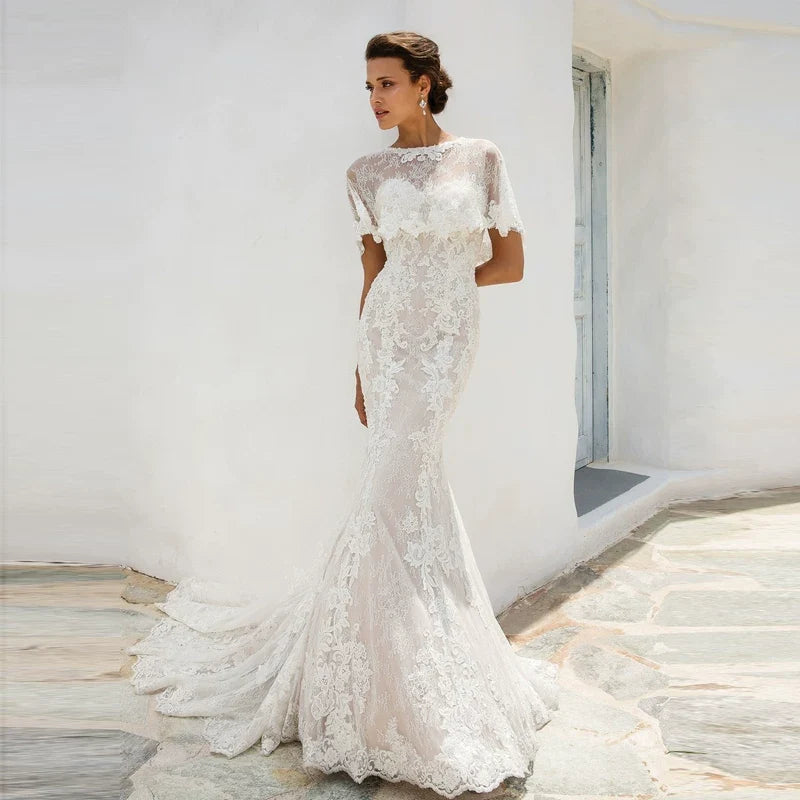 Xmsli | Simple Tube Top Fishtail Wedding Dress, Slimming Princess Bridal Gown with French Lace and Forest Fairy Style