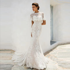 Xmsli | Simple Tube Top Fishtail Wedding Dress, Slimming Princess Bridal Gown with French Lace and Forest Fairy Style