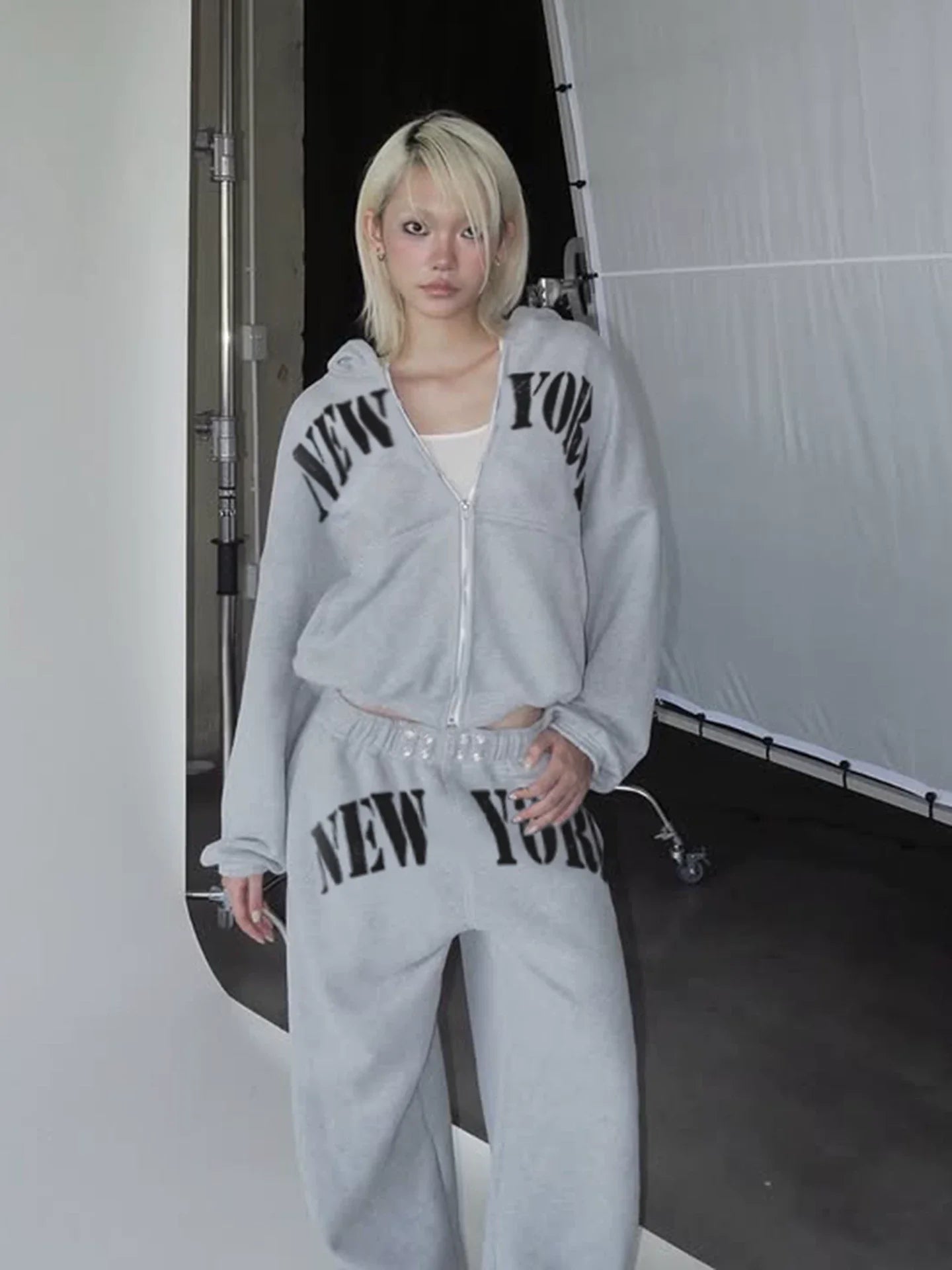 Xmsli | Letter Printed Hooded Sweatshirt & Loose Sweatpants Set for Women, Casual Hip-Hop Sports Suit