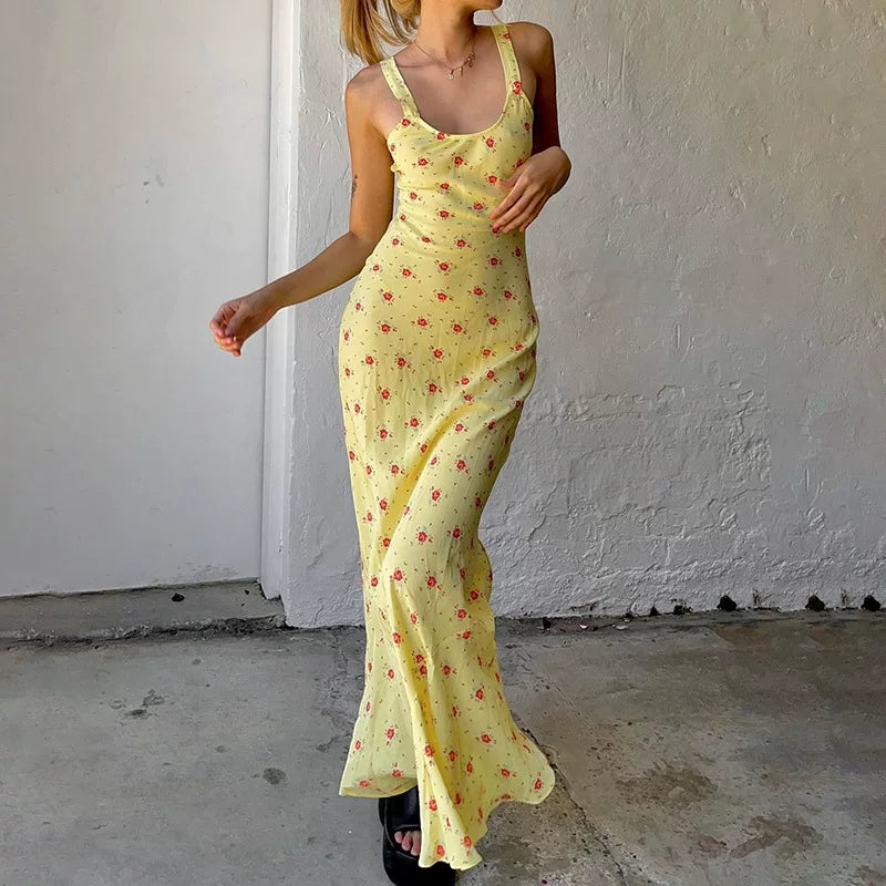 Xmsli | One-Shoulder Printed Backless maxi Dress for Women, Slim Fit Trendy Party Wear