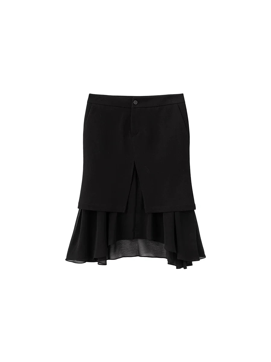 Xmsli | Silk Spliced Fishtail Skirt with Irregular Hem for Women, Retro Style Flowing Elegance