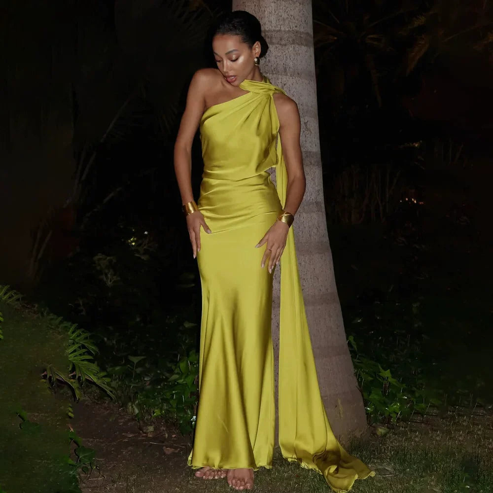 Xmsli | Satin Halter Neck Backless Dress for Women, Sexy Floor-Length Holiday Travel Gown