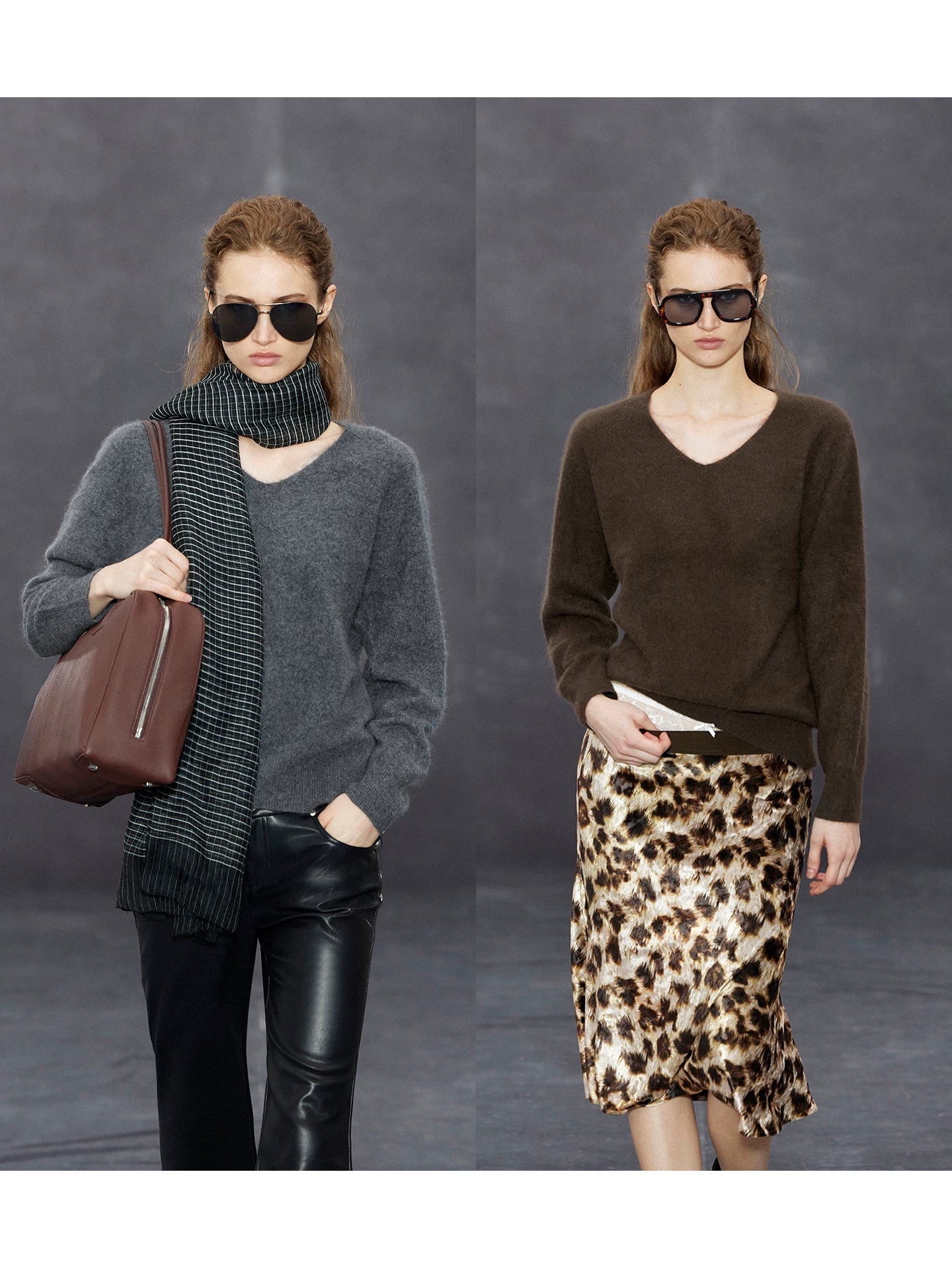 Xmsli | New Arrival V-Neck Loose Fit Pure Wool Knitted Sweater for Women