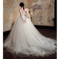 Xmsli | French Lace Princess Tube Top Wedding Dress with Slimming Tutu Skirt, Dreamy Forest Style Bridal Gown