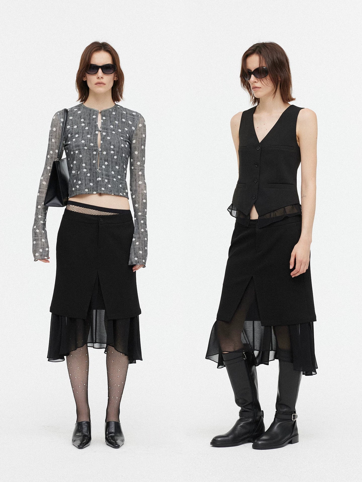 Xmsli | Silk Spliced Fishtail Skirt with Irregular Hem for Women, Retro Style Flowing Elegance