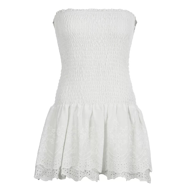 Xmsli | One-Shoulder Jacquard Tube Top Dress for Women, Slim Fit Backless Party Wear