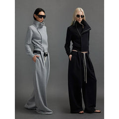Xmsli | High Stand Collar Zipper Slim Sweatshirt Jacket for Women
