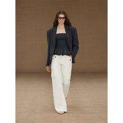 Xmsli | Low-Rise Straight Overalls with Three-Dimensional Pockets for Women, Retro Style Casual Jumpsuit