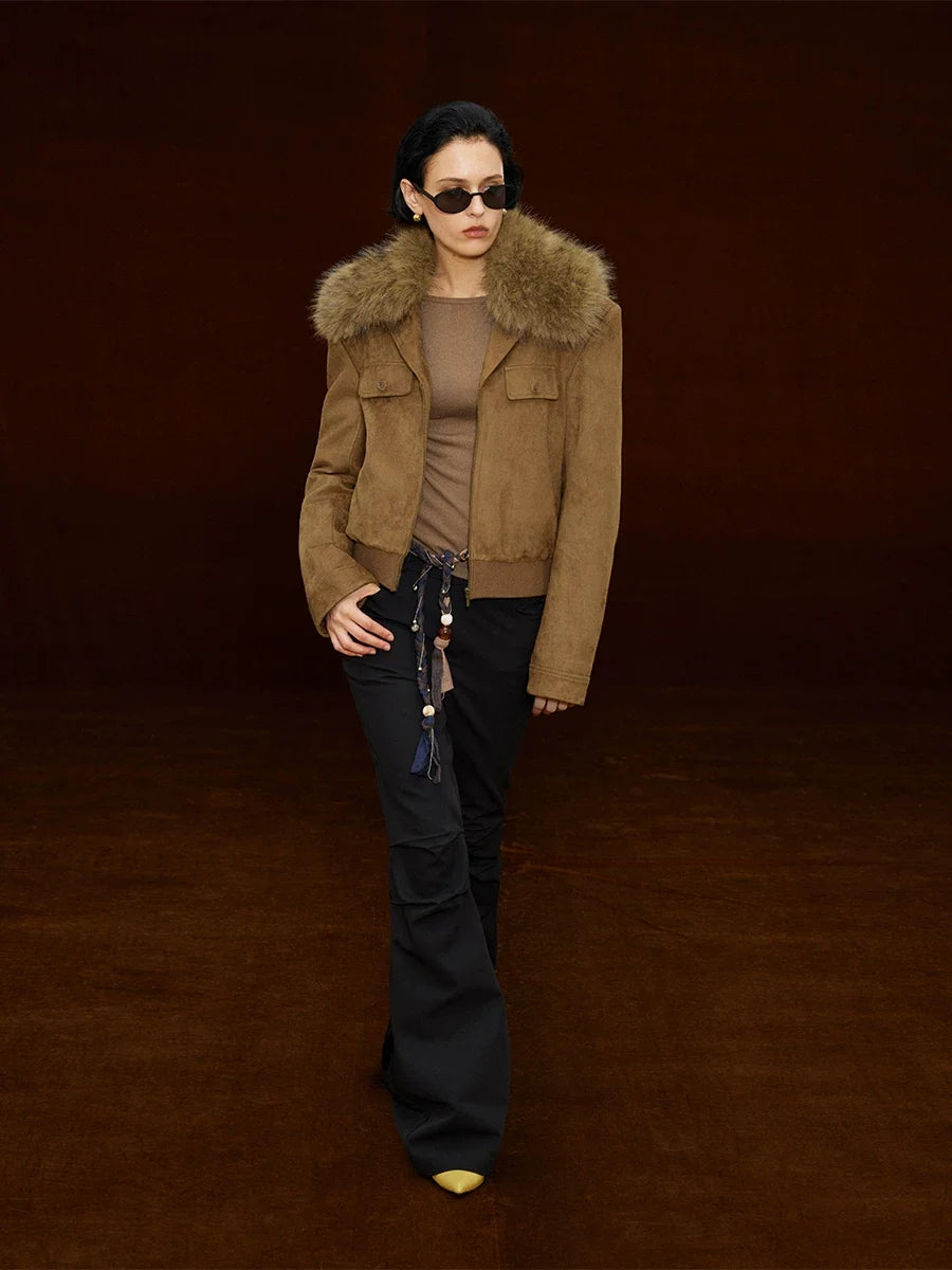Xmsli | Slim Fit Pleated Bootcut Trousers for Women, Knee-Length Stylish Casual Pants