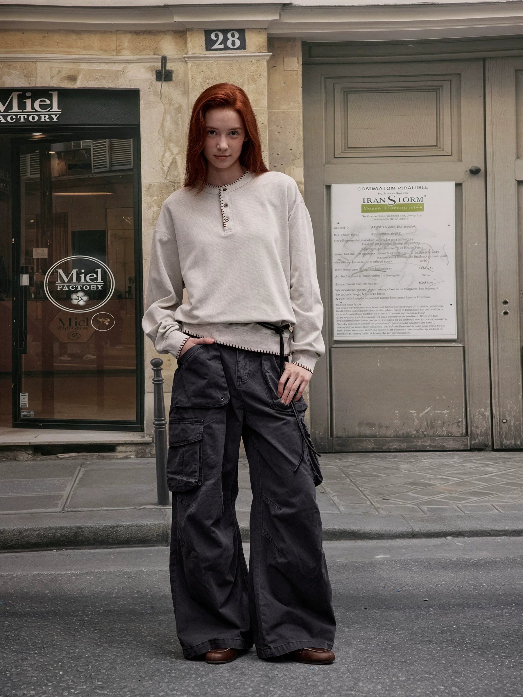 Xmsli | Vintage Hand-Stitched Henry Collar Pullover Sweatshirt for Men and Women - Loose Casual Long Sleeves