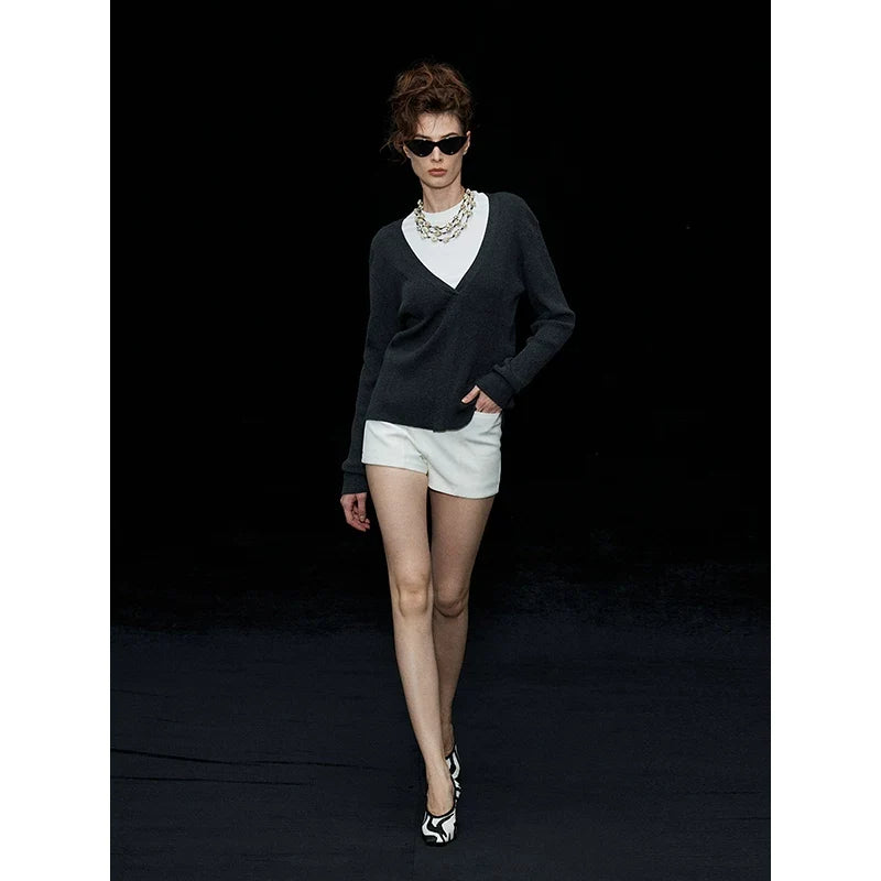 Xmsli | High-Waisted Waistless Suit Shorts for Women, Retro Style Casual Tailored Shorts