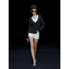Xmsli | High-Waisted Waistless Suit Shorts for Women, Retro Style Casual Tailored Shorts