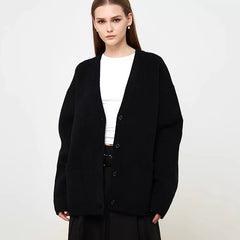 Xmsli | High-End V-Neck Loose Knitted Cardigan Top for Women - Casual Lazy Style Thickened Sweater Jacket
