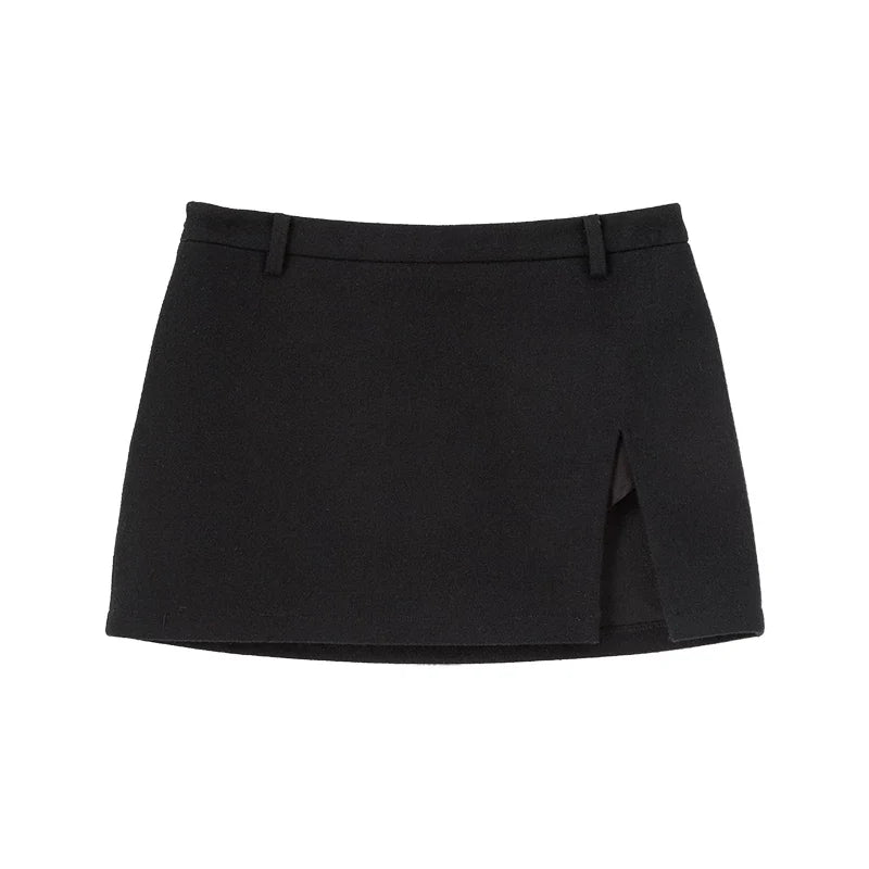 Xmsli | Retro High Slit Woolen Culottes for Women, Vintage Style Casual Wool Skirt