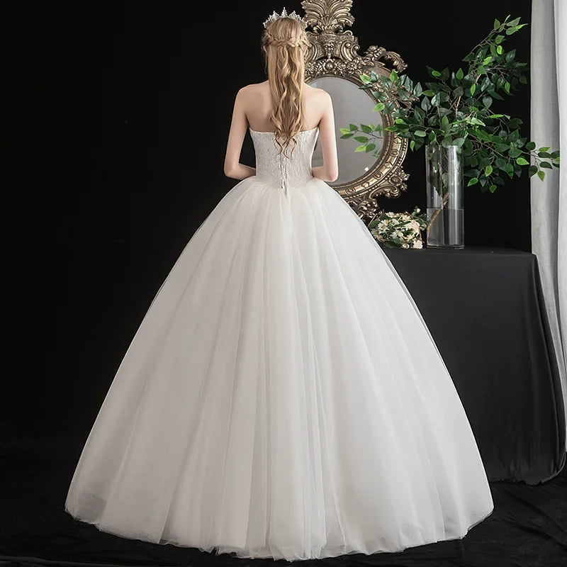 Xmsli | Summer and Autumn Tube Top Wedding Dress with Korean Lace, Fashionable Princess Fairy Bridal Gown for Women