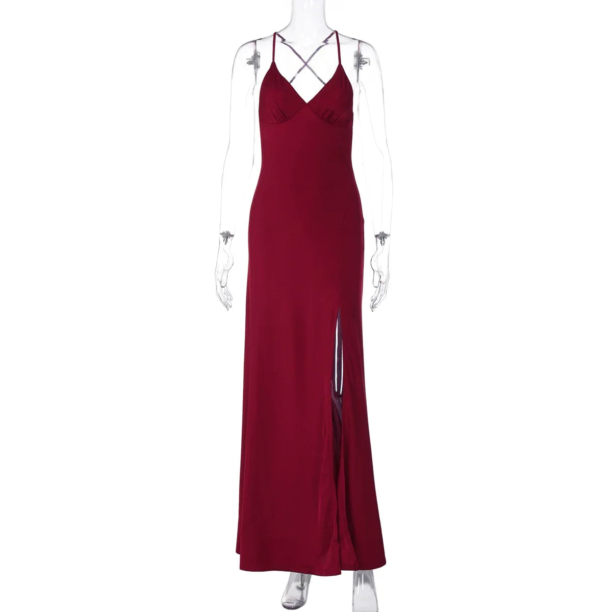 Xmsli | Deep V-Neck Suspender Dress for Women, High-Waisted Backless Slim Fit Maxi Skirt with Slit