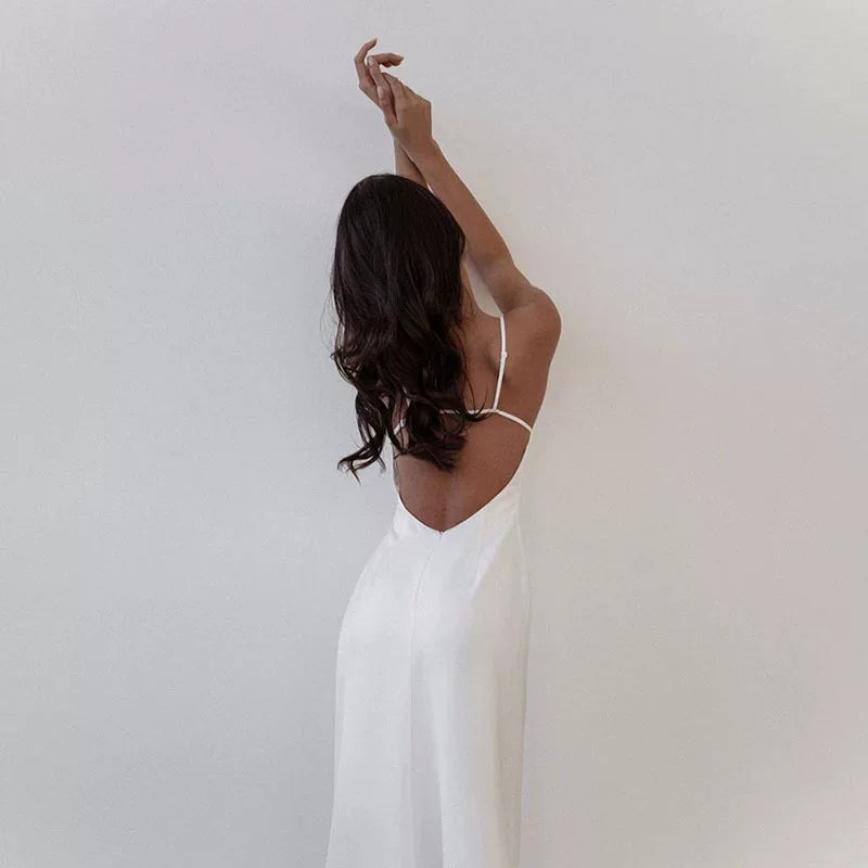 Xmsli | High-Waist Backless Suspender Midi Dress for Women, Slim Fit Elegant Party Wear