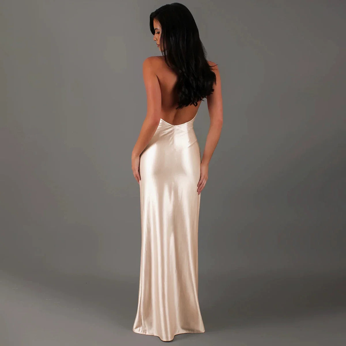 Xmsli | Sexy Deep V Halter Backless Maxi Dress with High Slit for Women