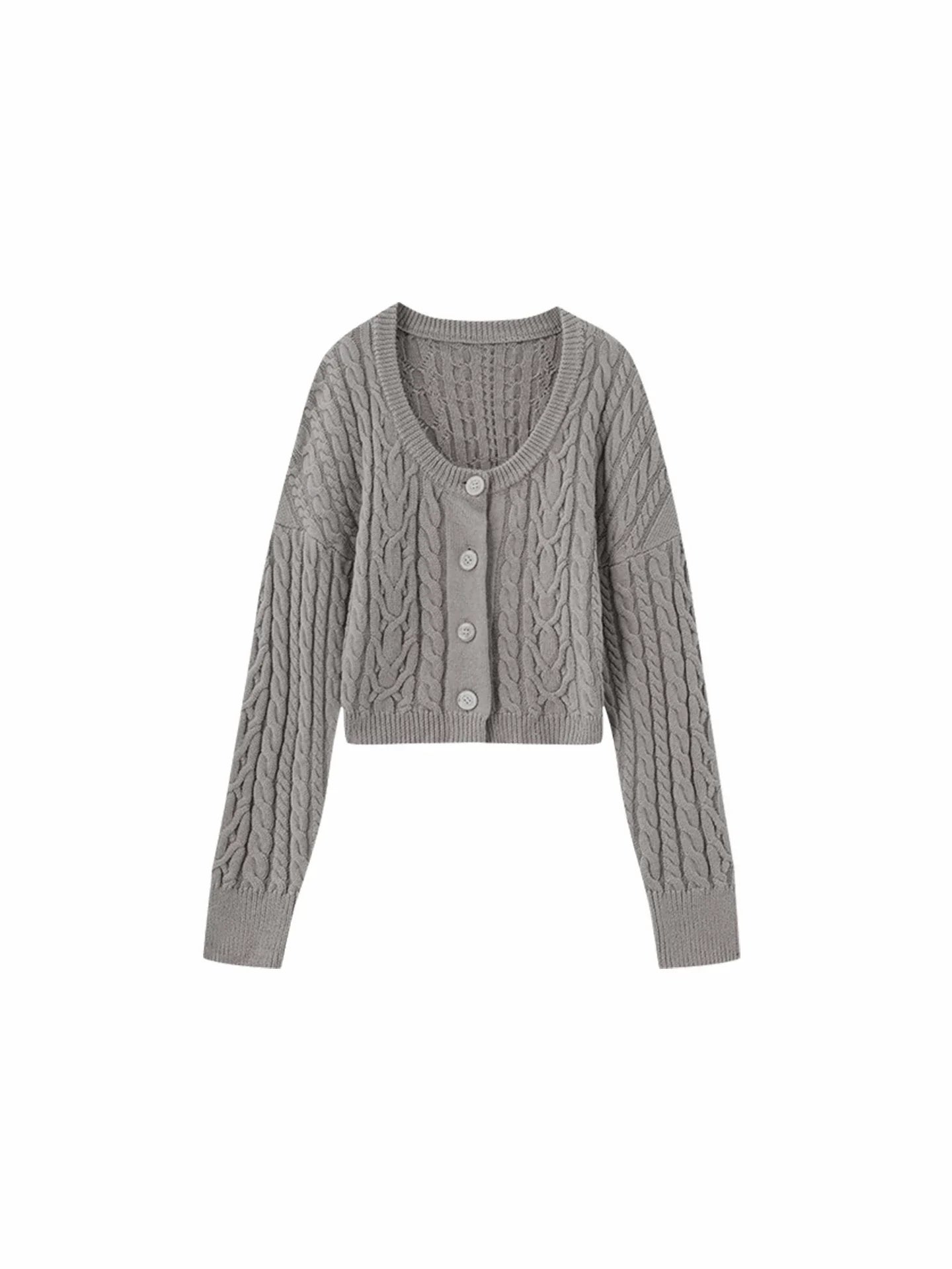 Xmsli | New Arrival Touch Series Retro Round Neck Cable Knitted Cardigan for Women