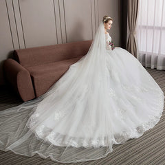 Xmsli | One-Shoulder Lace Wedding Dress with Large Train, Luxury Heavy Industrial Forest Style Bridal Gown for Pregnant Brides