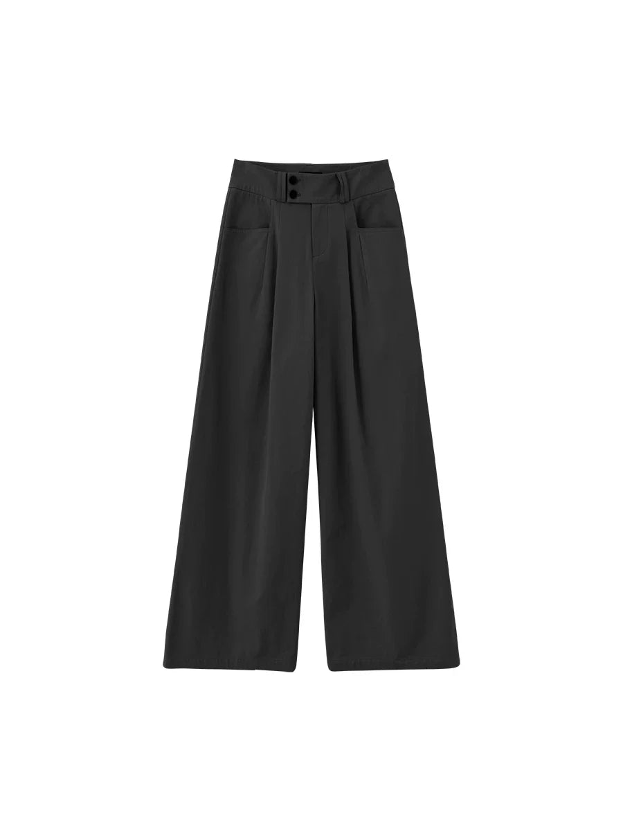 Xmsli | Wide-Waisted Double-Breasted Pleated Straight Leg Pants for Women, Three-Dimensional Pleats Casual Trousers