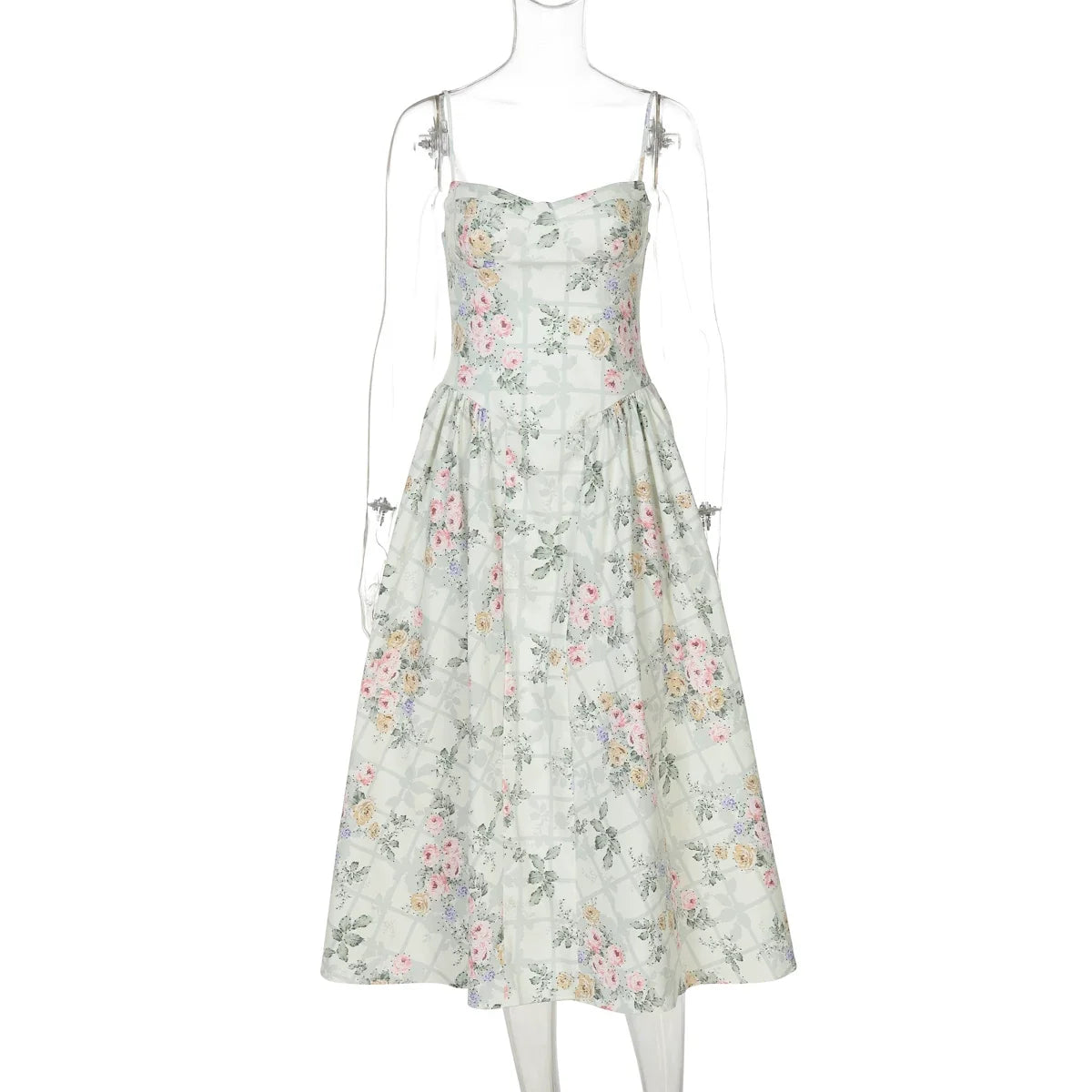 Xmsli | French Romantic Floral Suspender Mini Dress for Women - Adjustable Shoulder Straps, High Waist, Slim Fit with Fluffy Skirt
