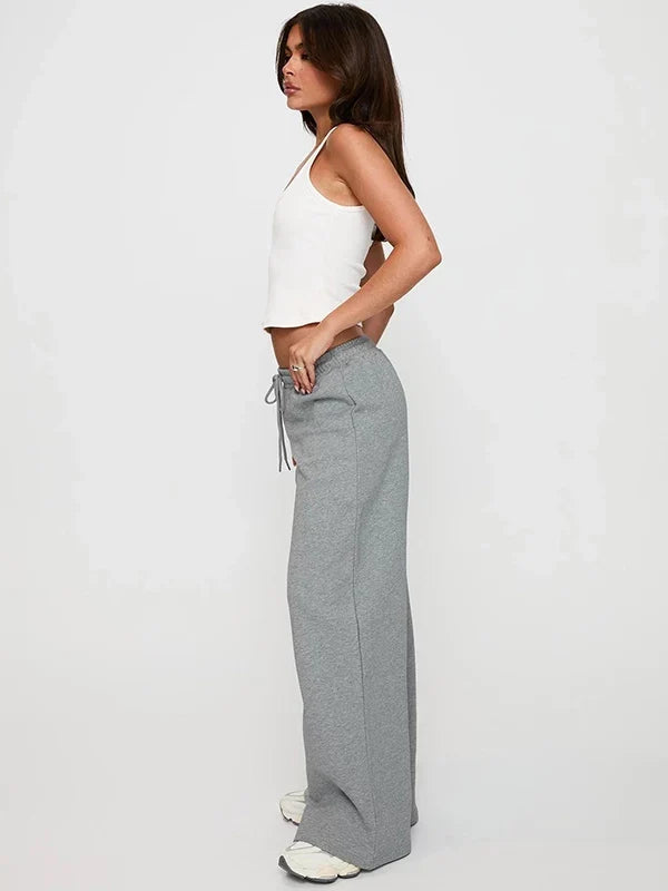 Shemoda Daily Versatile Drawstring Elastic High Waist Straight Loose Casual Trousers Women'S Simple Solid Color Sweatpants