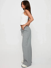 Shemoda Daily Versatile Drawstring Elastic High Waist Straight Loose Casual Trousers Women'S Simple Solid Color Sweatpants