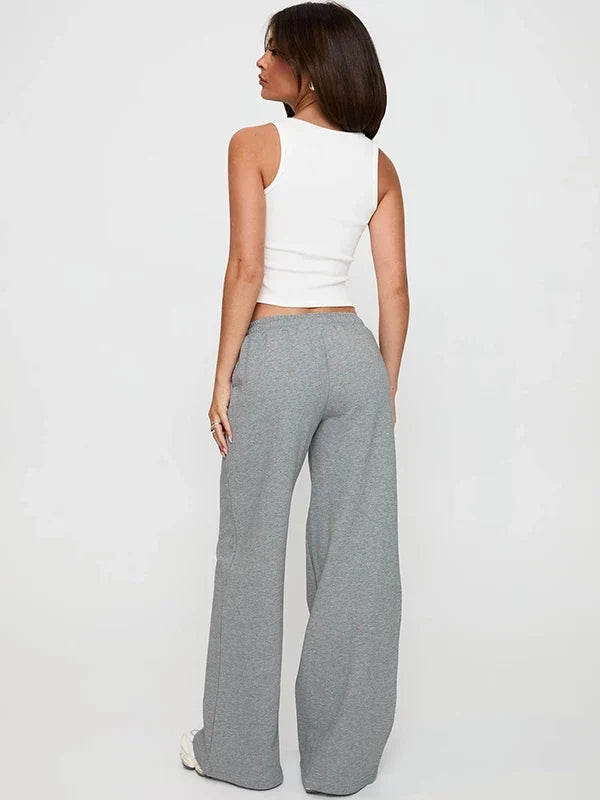 Shemoda Daily Versatile Drawstring Elastic High Waist Straight Loose Casual Trousers Women'S Simple Solid Color Sweatpants
