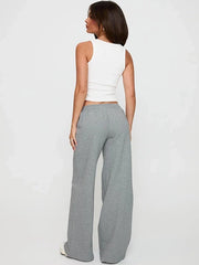 Shemoda Daily Versatile Drawstring Elastic High Waist Straight Loose Casual Trousers Women'S Simple Solid Color Sweatpants