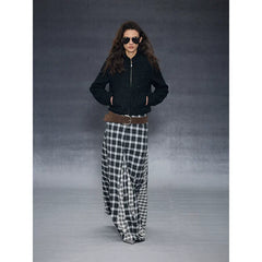 Xmsli | Retro Plaid Irregular Umbrella Skirt for Women, Vintage Style Fashionable Pleated Skirt