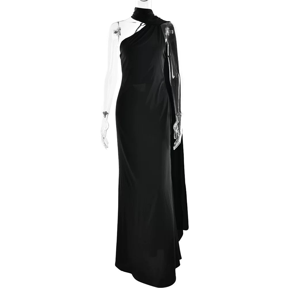 Xmsli | Satin Halter Neck Backless Dress for Women, Sexy Floor-Length Holiday Travel Gown