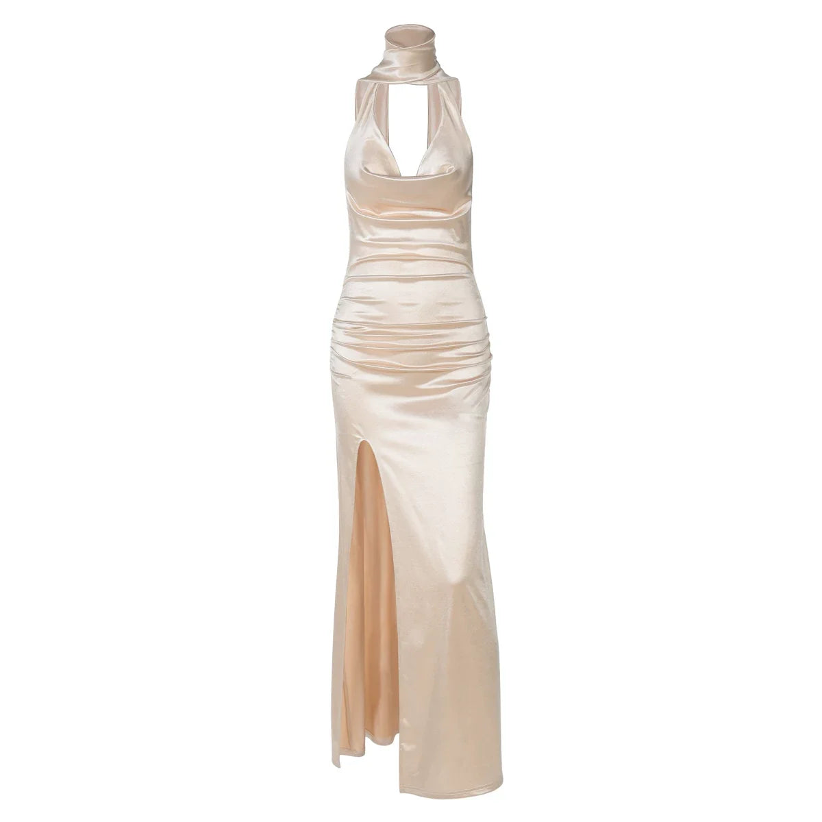 Xmsli | Sexy Deep V Halter Backless Maxi Dress with High Slit for Women