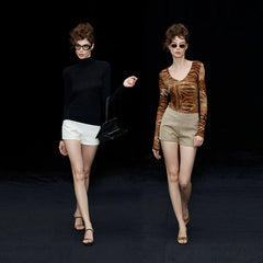 Xmsli | High-Waisted Waistless Suit Shorts for Women, Retro Style Casual Tailored Shorts