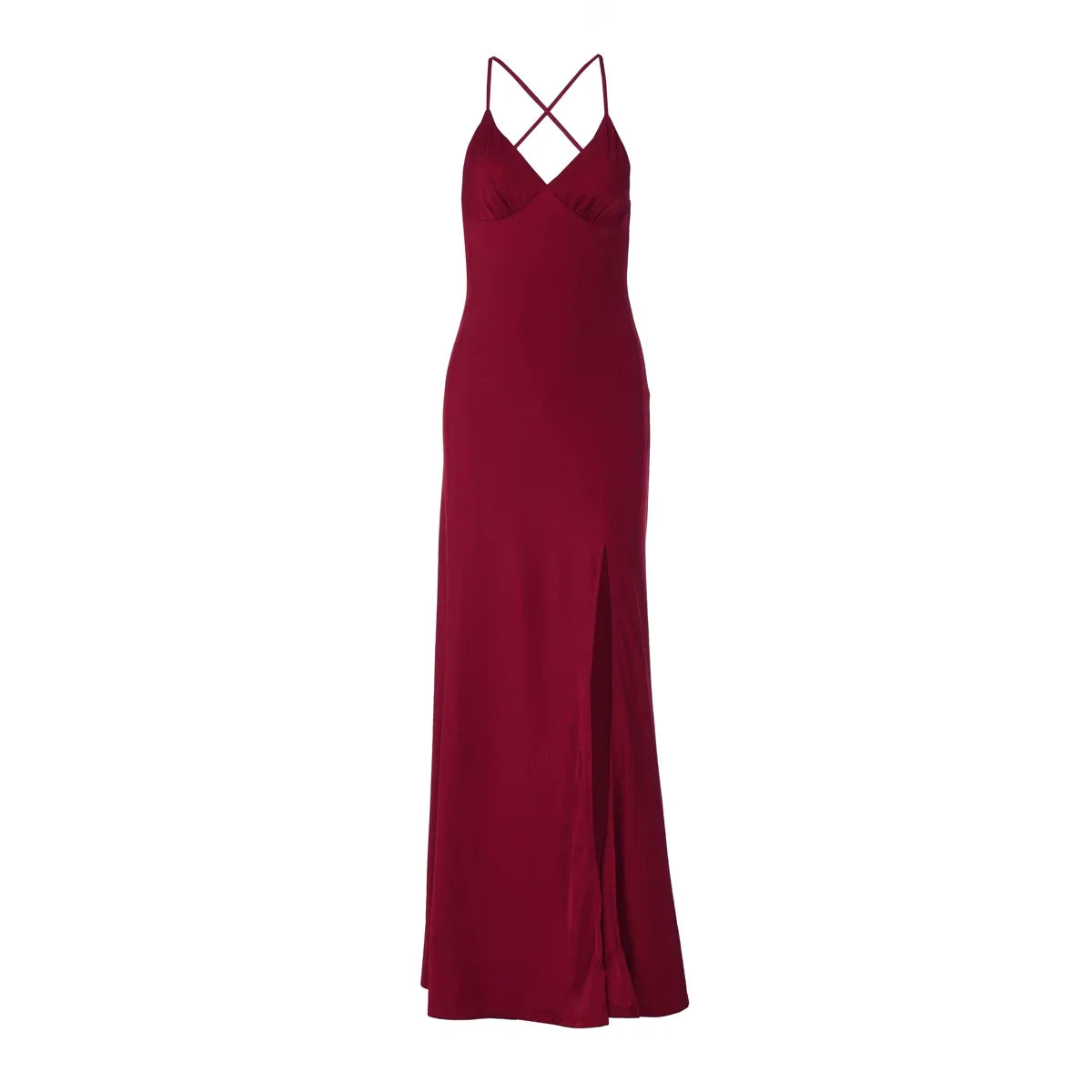 Xmsli | Deep V-Neck Suspender Dress for Women, High-Waisted Backless Slim Fit Maxi Skirt with Slit