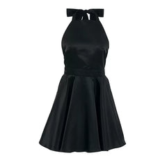 Xmsli | Sleeveless Backless Halterneck Satin Dress for Women, Slim Fit A-Line Evening Wear