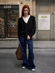 Xmsli | Navy Collar Fake Two-Piece Contrasting Wool Sweater for Women - Loose Casual Autumn & Winter Trend