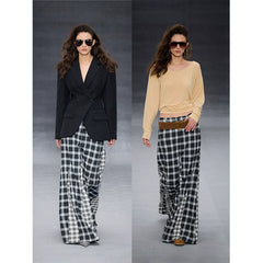 Xmsli | Retro Plaid Irregular Umbrella Skirt for Women, Vintage Style Fashionable Pleated Skirt