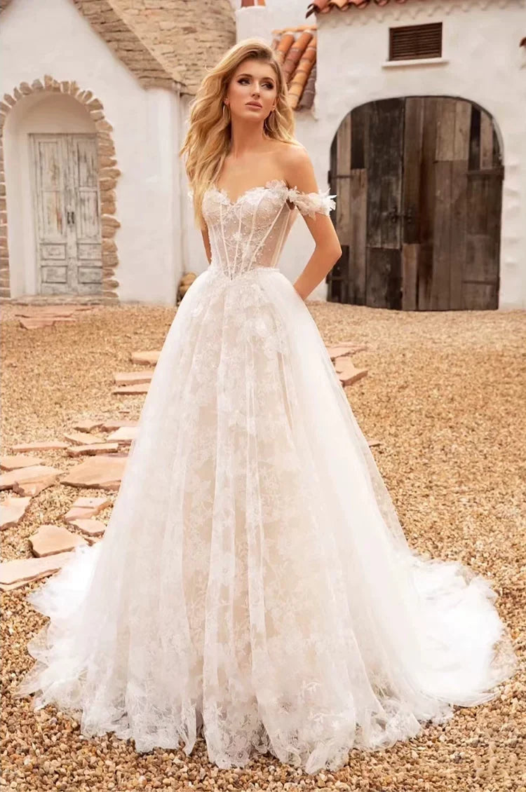 Xmsli | French One-Shoulder Light Wedding Dress for Brides, Simple and Elegant Gown with Feminine Veil