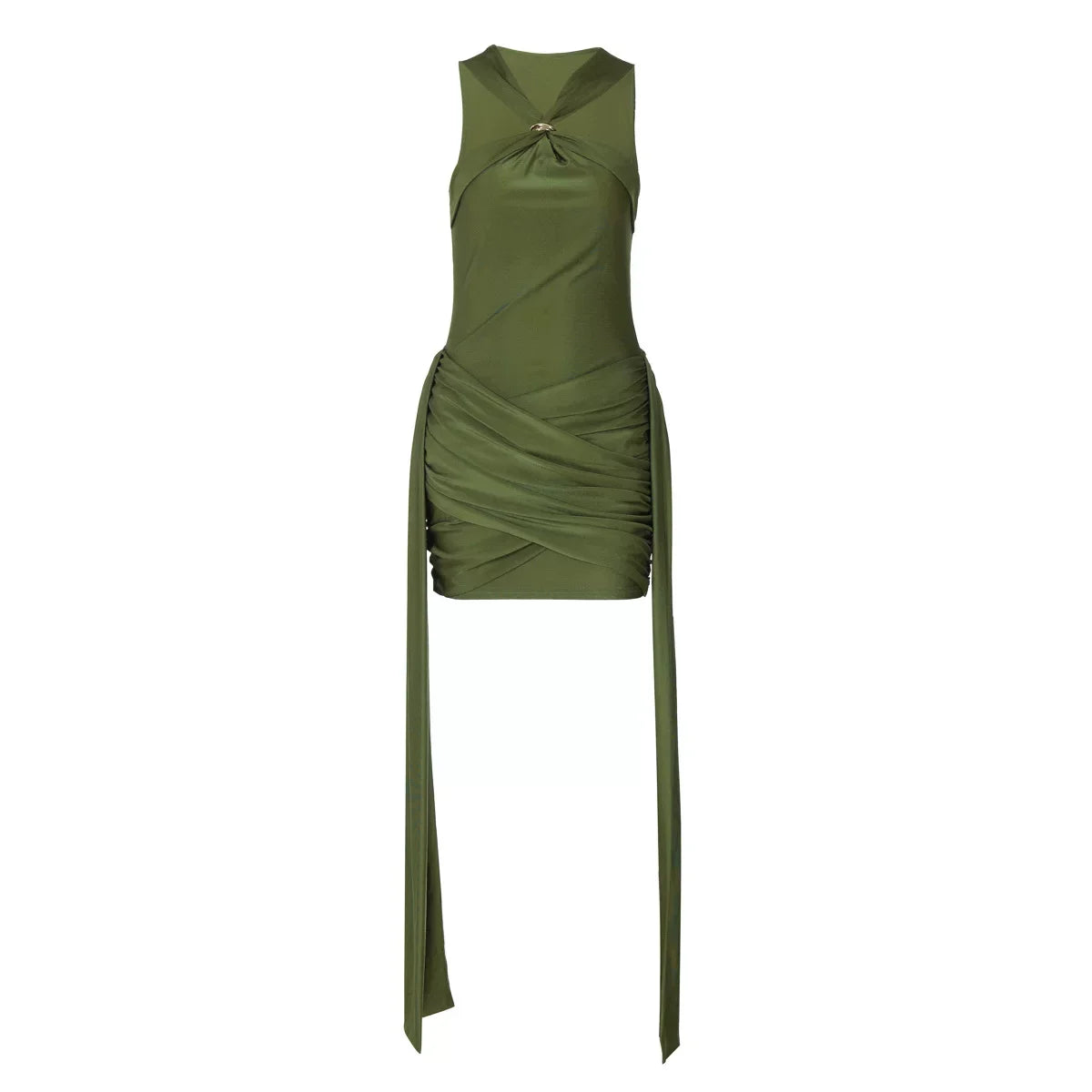 Xmsli | Halter Neck Tube Top Pleated Mini Dress for Women, Slim Fit Hip-Hugging Party Wear