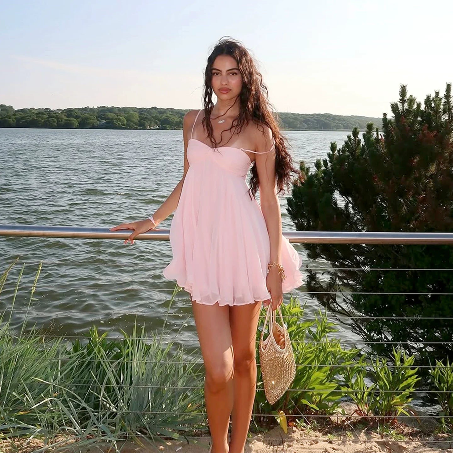 Xmsli | Resort Style Chiffon Tube Top Suspender Dress, Loose Slimming Summer mini Skirt for Hot Girls